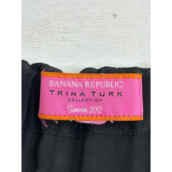 Banana Republic Trina Turk Silk Pleated Tie Front Tank Top Black Vacay Summer XS - Picture 3 of 8